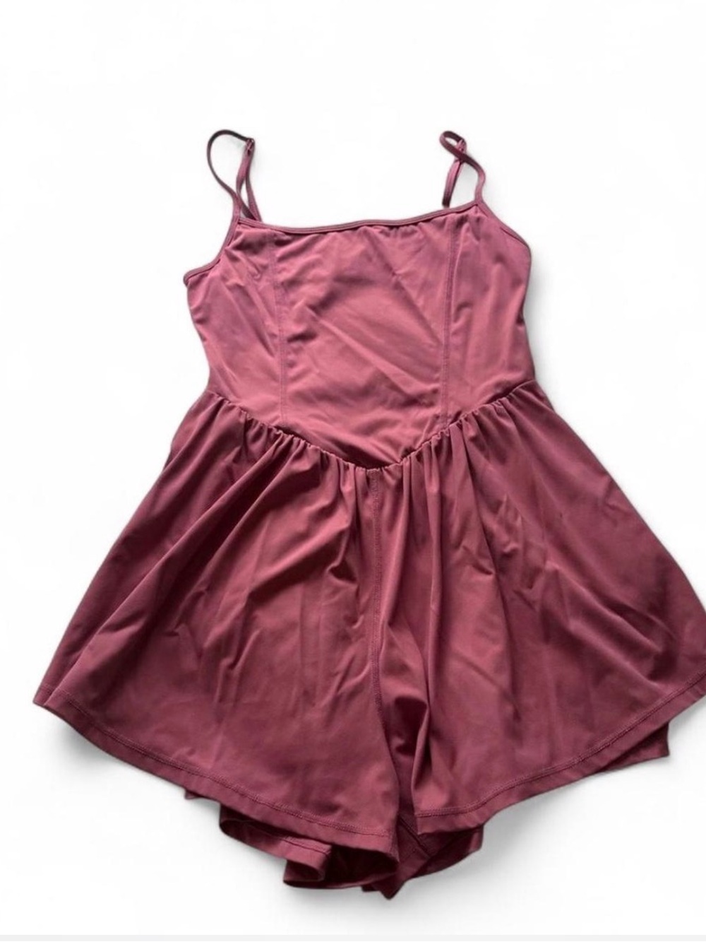 Mauve Spaghetti-Strap Romper with Flared shorts